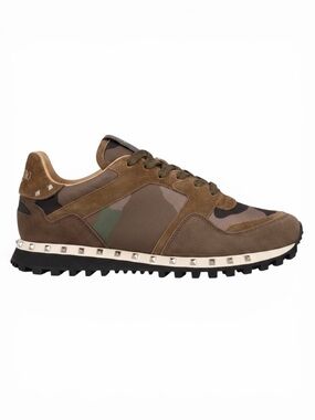 NWT Valentino Garavani Rockstud Accent Camo Suede Nylon Low Top Luxury Sneaker